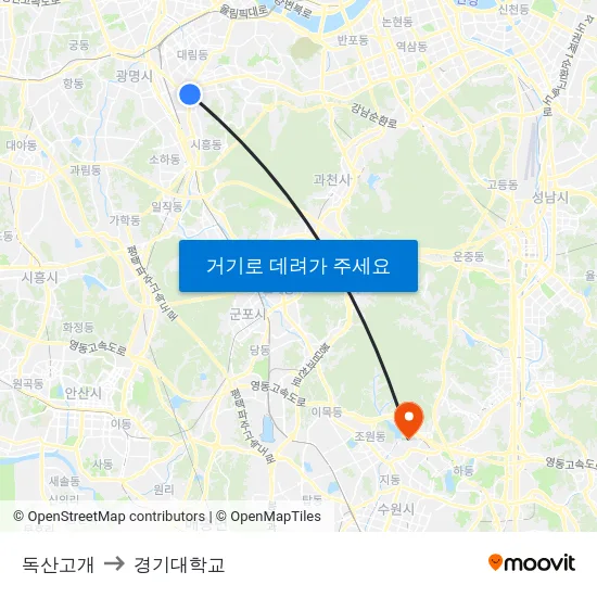 독산고개 to 경기대학교 map