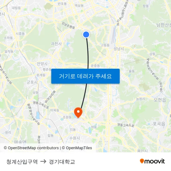 청계산입구역 to 경기대학교 map