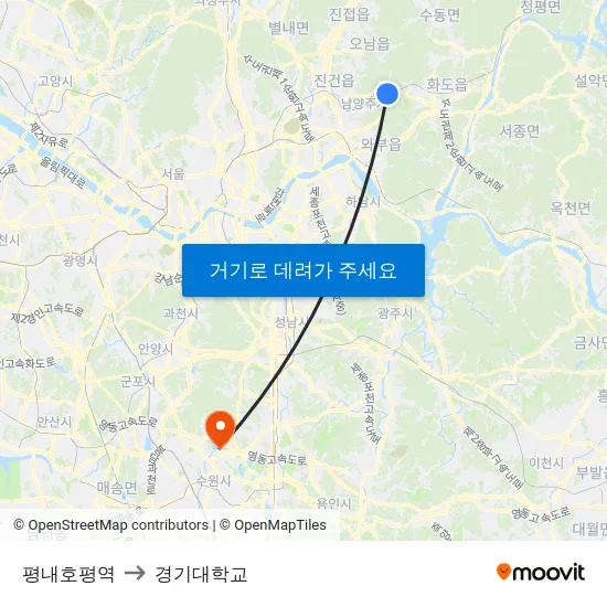 평내호평역 to 경기대학교 map