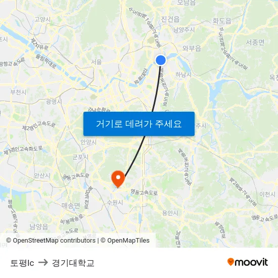 토평Ic to 경기대학교 map
