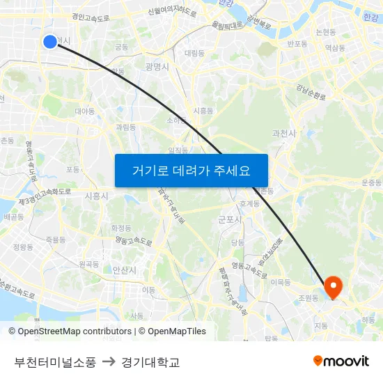 부천터미널소풍 to 경기대학교 map