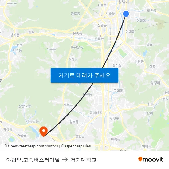 야탑역.고속버스터미널 to 경기대학교 map