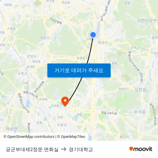 공군부대제2정문.면회실 to 경기대학교 map