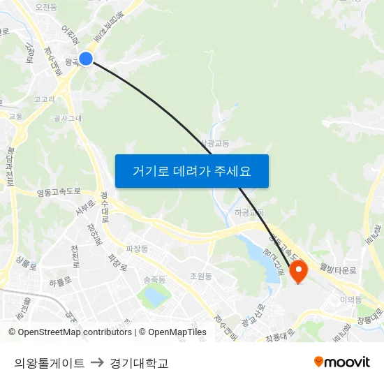 의왕톨게이트 to 경기대학교 map