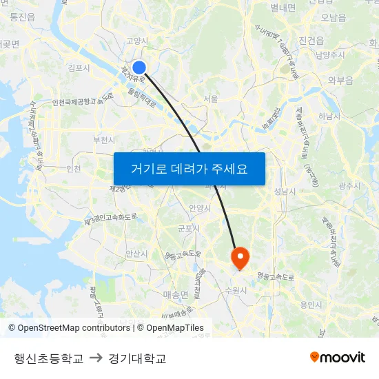 행신초등학교 to 경기대학교 map