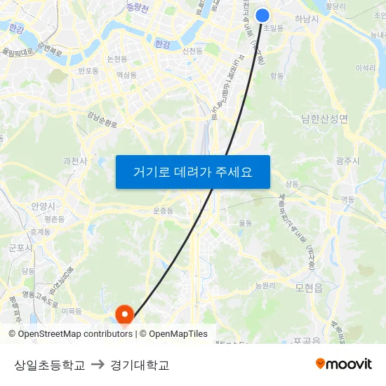 상일초등학교 to 경기대학교 map