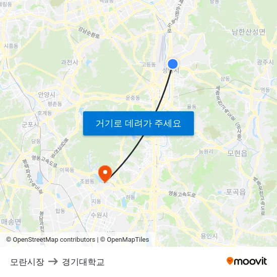 모란시장 to 경기대학교 map