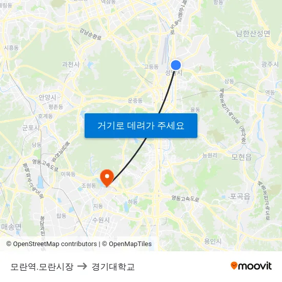 모란역.모란시장 to 경기대학교 map