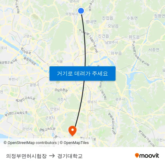 의정부면허시험장 to 경기대학교 map