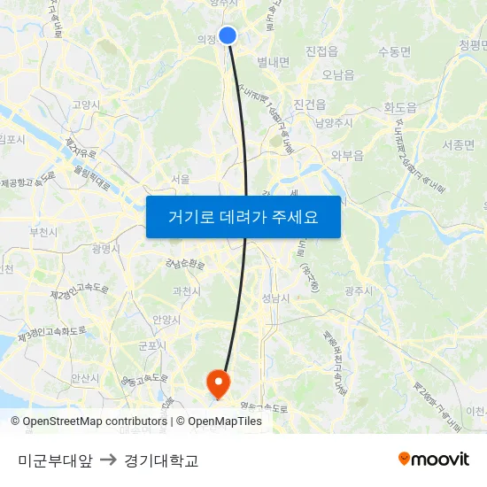 미군부대앞 to 경기대학교 map