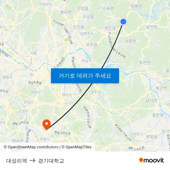 대성리역 to 경기대학교 map