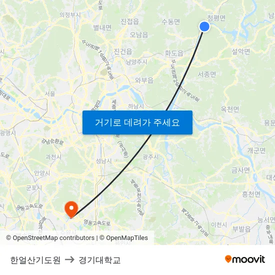 한얼산기도원 to 경기대학교 map