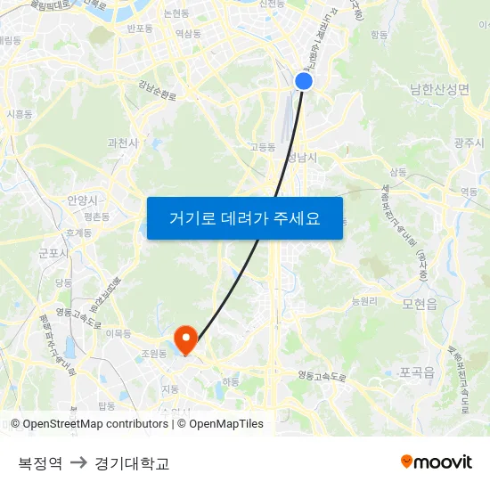 복정역 to 경기대학교 map
