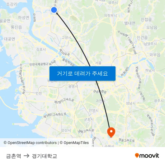 금촌역 to 경기대학교 map