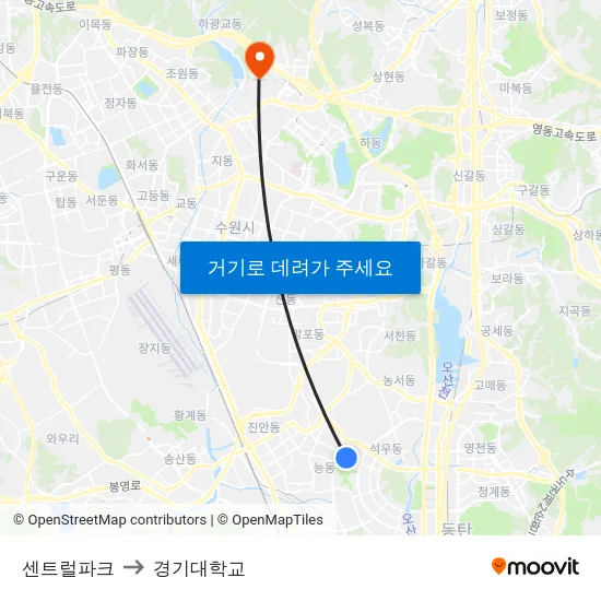센트럴파크 to 경기대학교 map