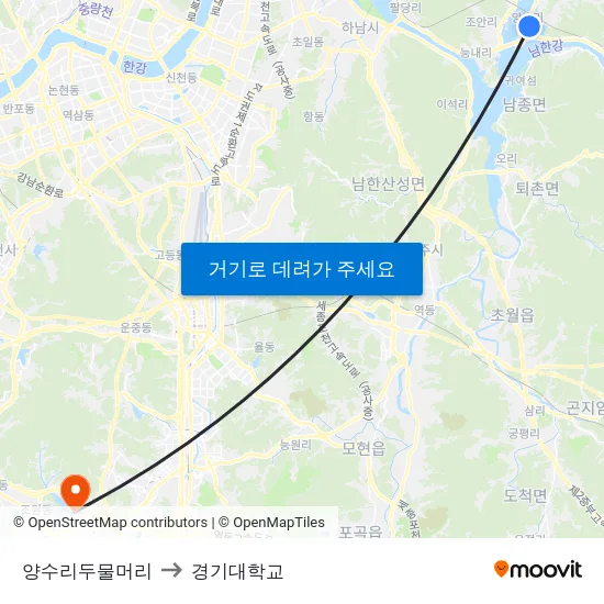양수리두물머리 to 경기대학교 map