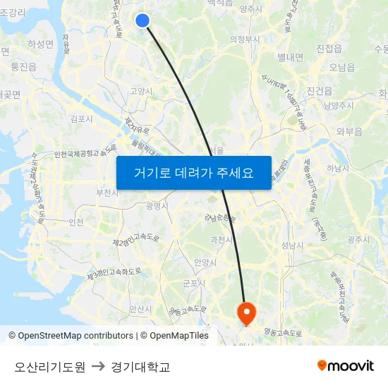 오산리기도원 to 경기대학교 map