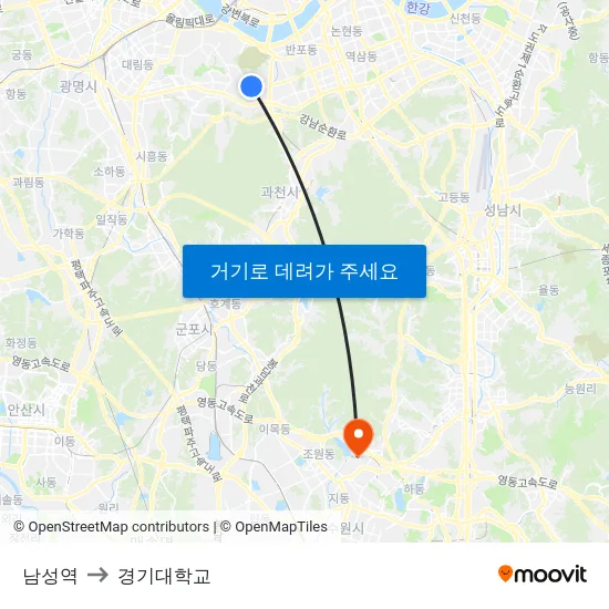 남성역 to 경기대학교 map