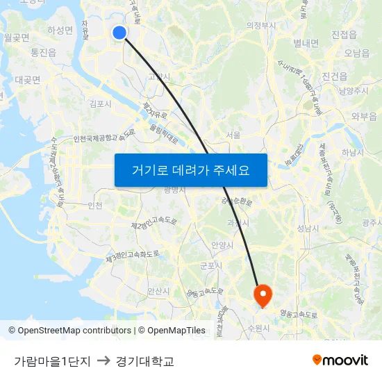 가람마을1단지 to 경기대학교 map