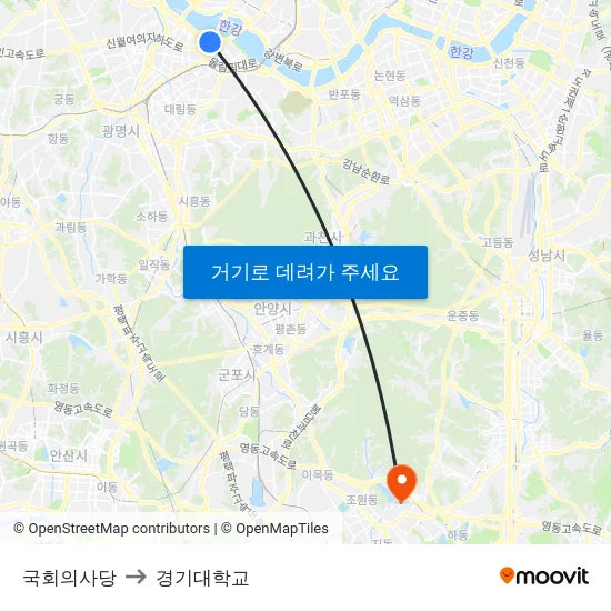 국회의사당 to 경기대학교 map