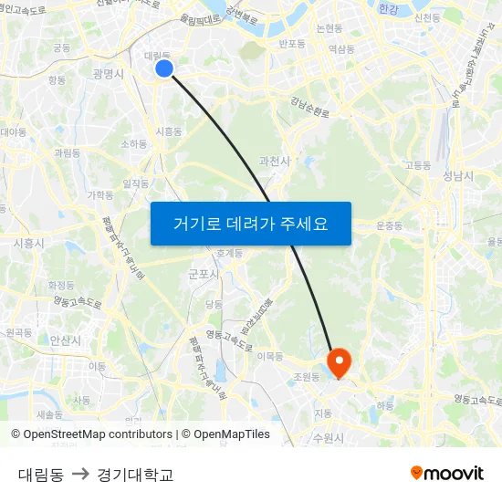 대림동 to 경기대학교 map