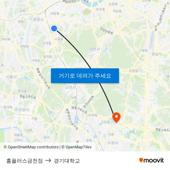 홈플러스금천점 to 경기대학교 map