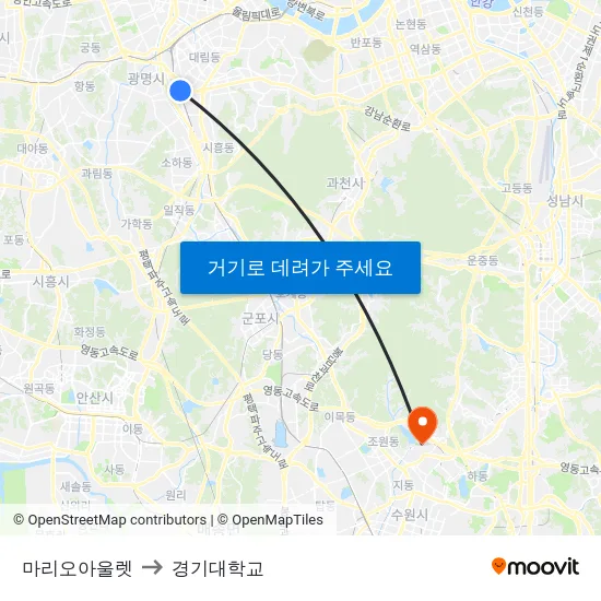 마리오아울렛 to 경기대학교 map