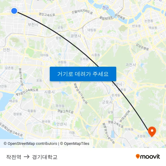 작전역 to 경기대학교 map