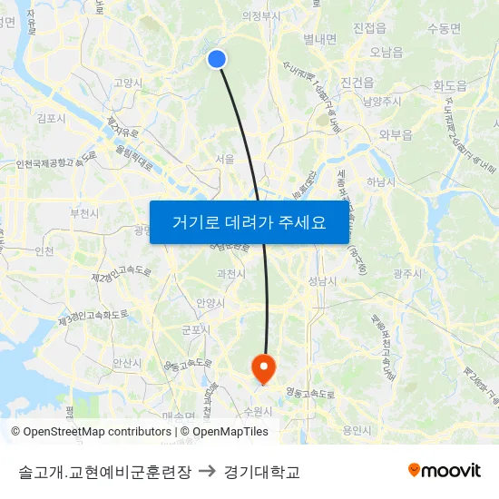 솔고개.교현예비군훈련장 to 경기대학교 map