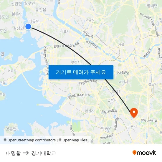 대명항 to 경기대학교 map