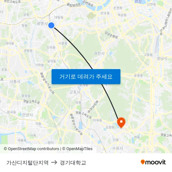 가산디지털단지역 to 경기대학교 map