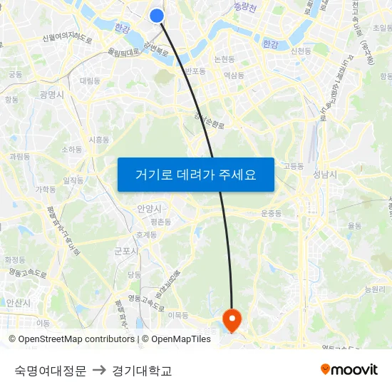 숙명여대정문 to 경기대학교 map