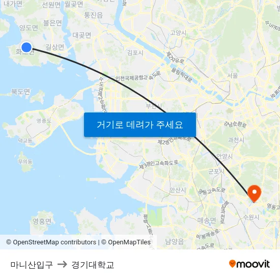 마니산입구 to 경기대학교 map