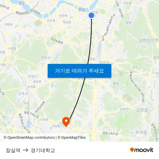 잠실역 to 경기대학교 map