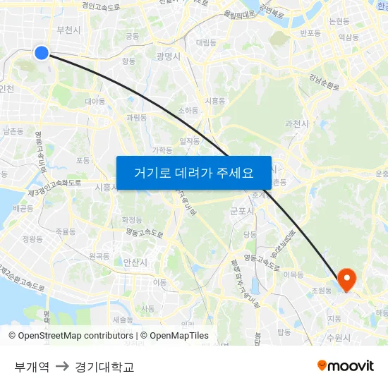 부개역 to 경기대학교 map