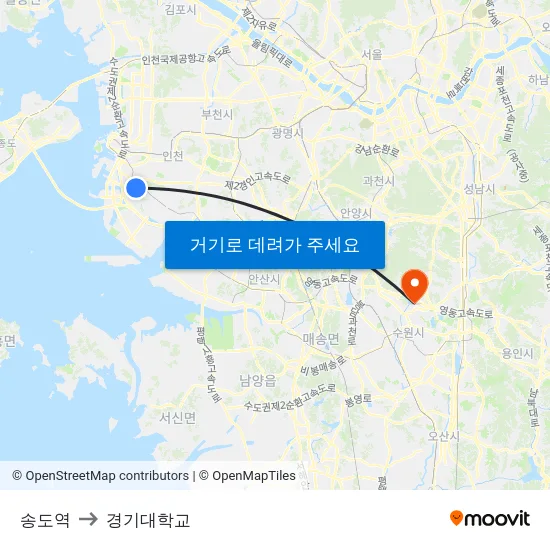 송도역 to 경기대학교 map