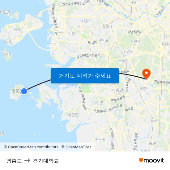 영흥도 to 경기대학교 map