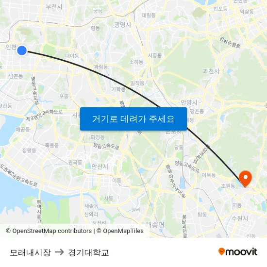 모래내시장 to 경기대학교 map