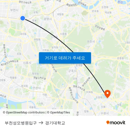 부천성모병원입구 to 경기대학교 map
