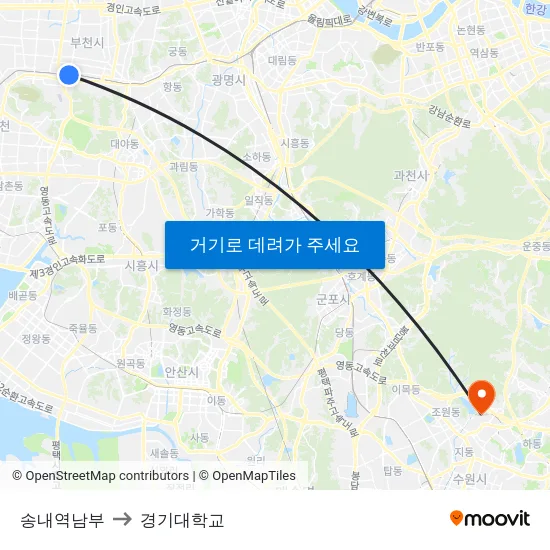 송내역남부 to 경기대학교 map