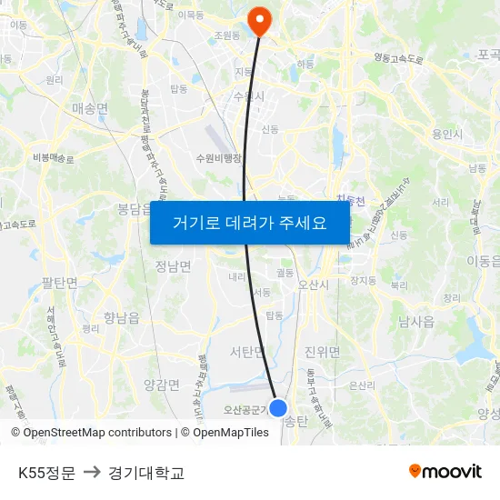 K55정문 to 경기대학교 map