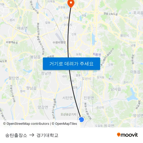 송탄출장소 to 경기대학교 map