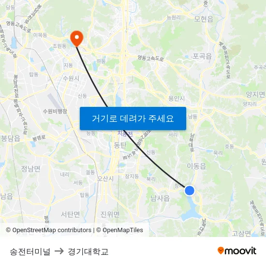 송전터미널 to 경기대학교 map
