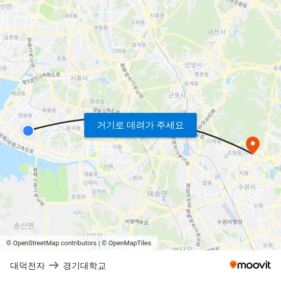 대덕전자 to 경기대학교 map