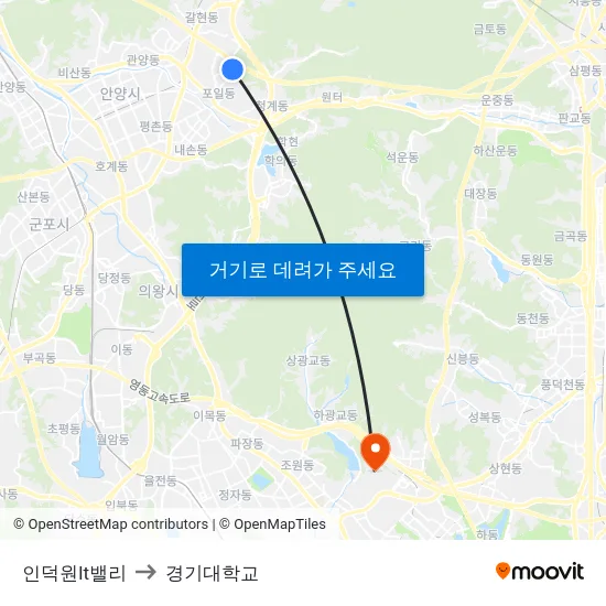 인덕원It밸리 to 경기대학교 map