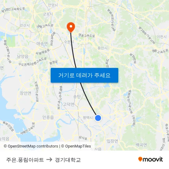 주은.풍림아파트 to 경기대학교 map