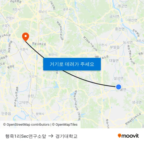 행죽1리Sec연구소앞 to 경기대학교 map