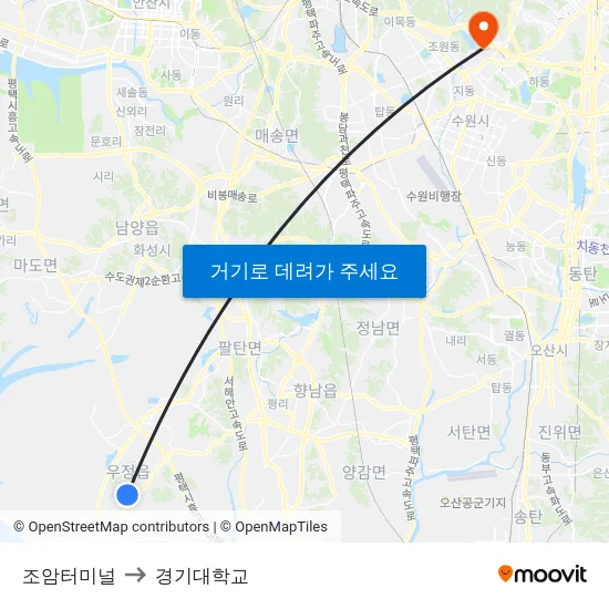조암터미널 to 경기대학교 map