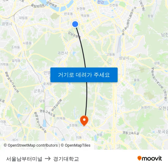 서울남부터미널 to 경기대학교 map