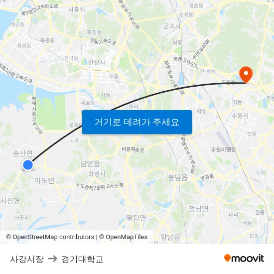 사강시장 to 경기대학교 map